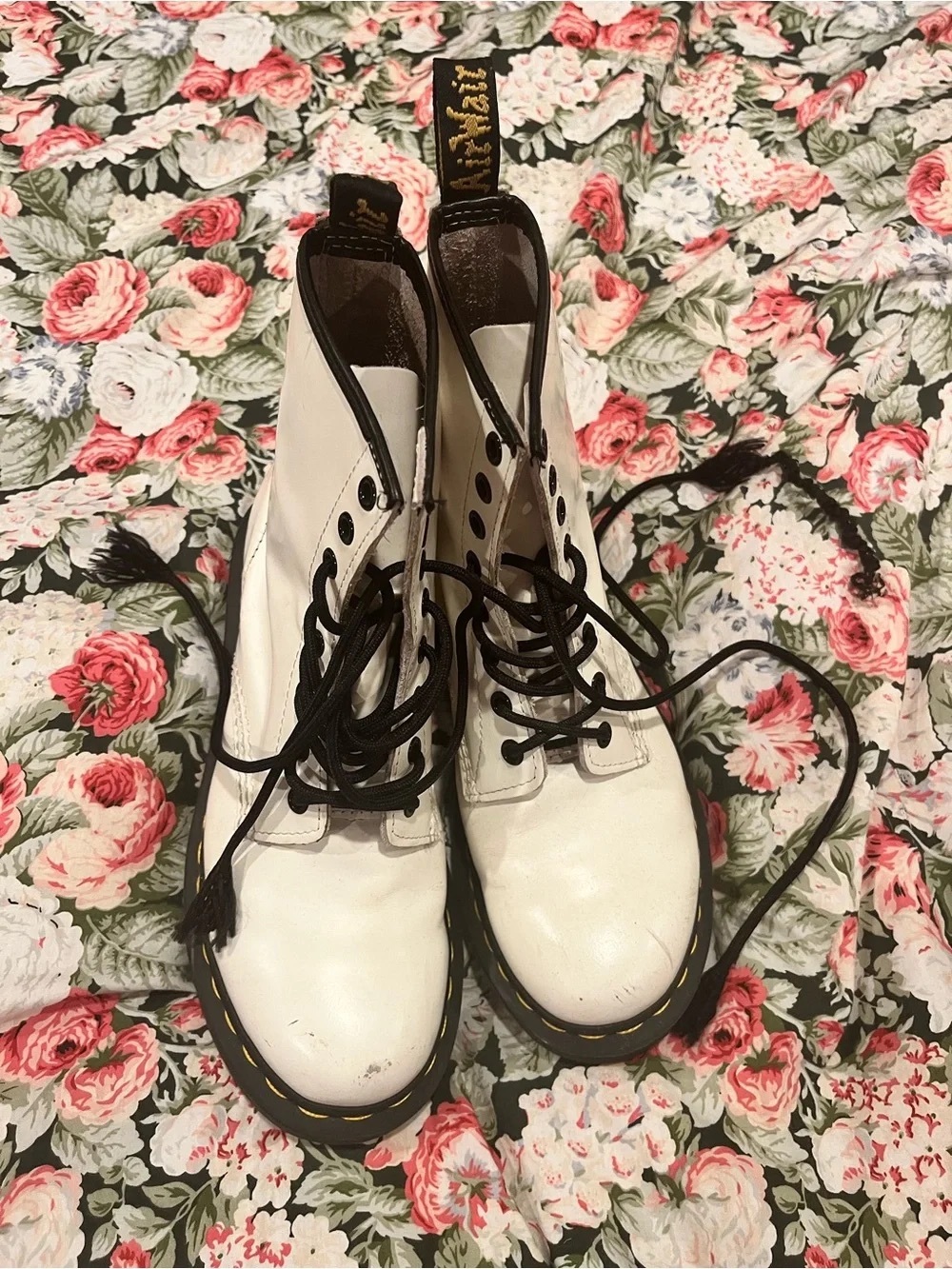 Dr. Martens White Leather Lace-Up Boots